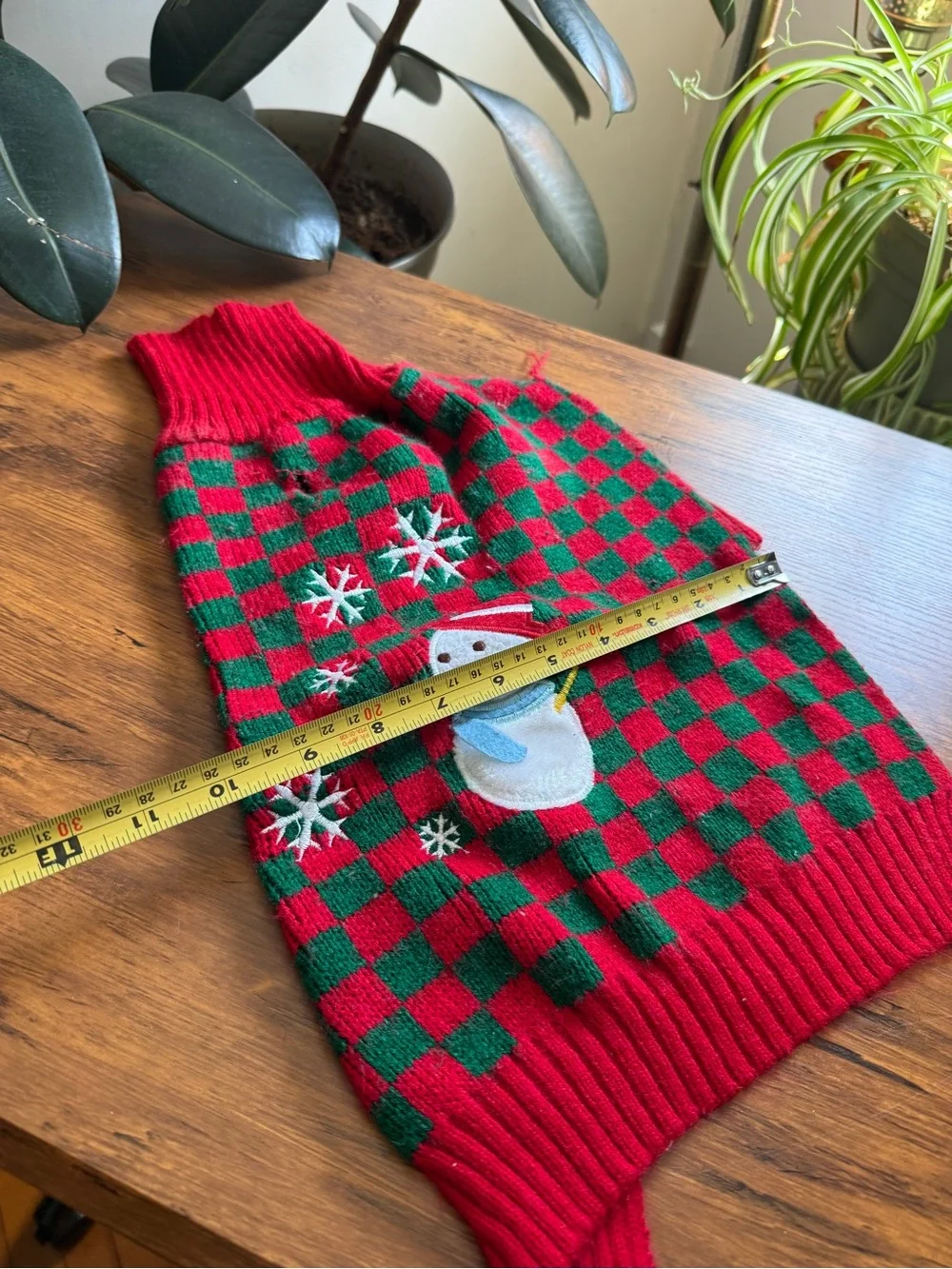 Red & Green Checkered Holiday Dog Sweater with Snowman KYEESE Wear L